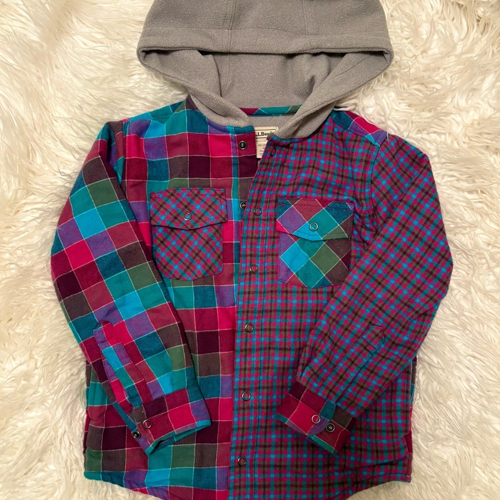 NWOT LL Bean Plaid Kids Fleece-Lined Hoodie - Picture 2 of 5